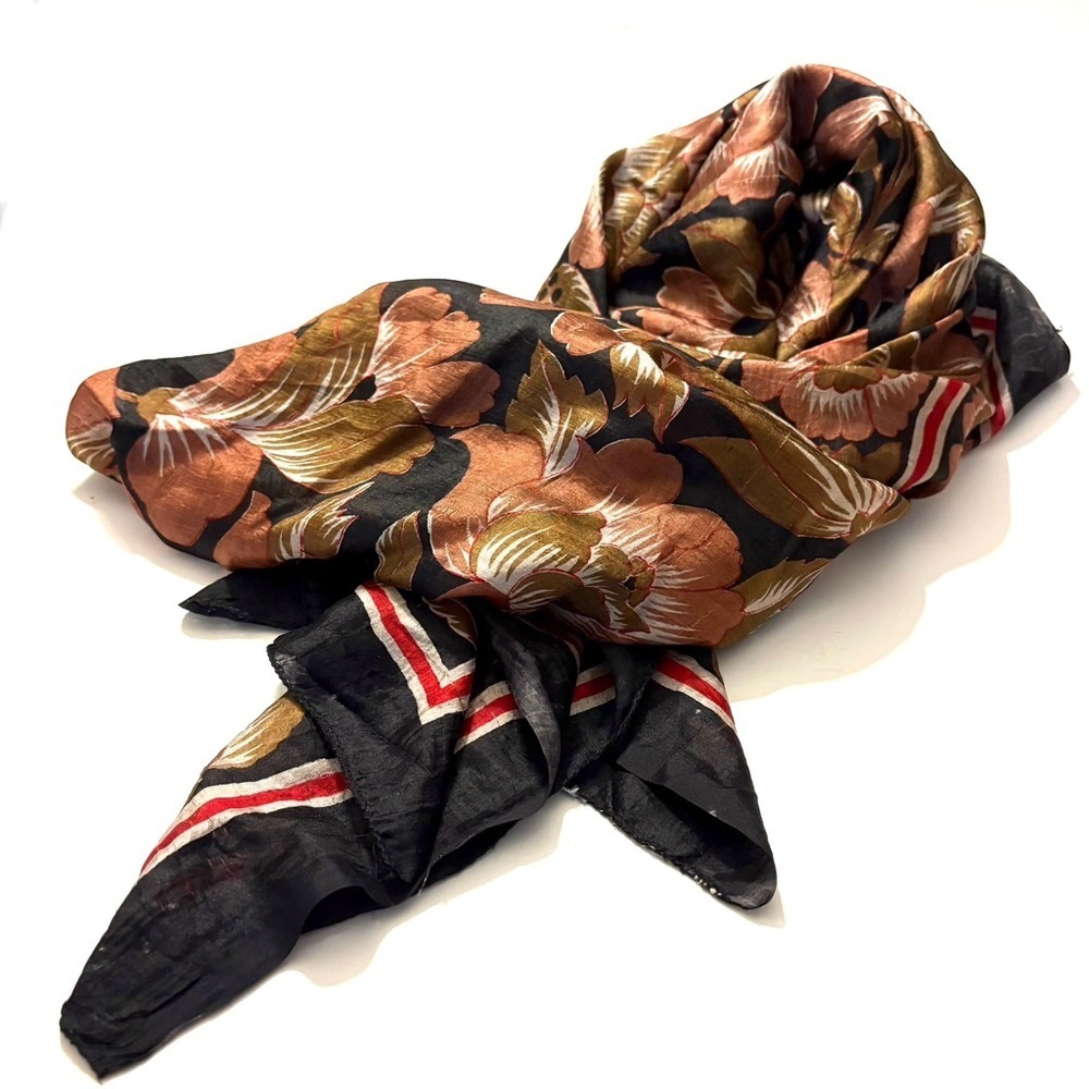 FASHION SCARVES Floral Black and Brown Scarf